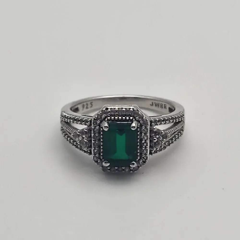 Renaissance Jewelry Lab Created Emerald & White Sapphire Sterling Silver Ring